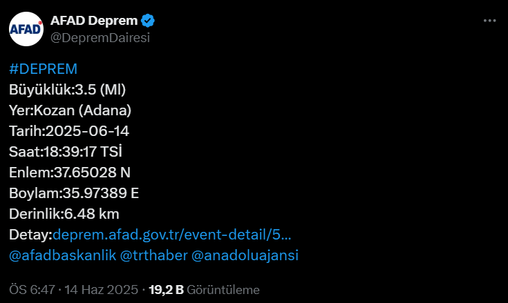 Adana'da 3.5 Büyüklüğünde Deprem Meydana Geldi-1