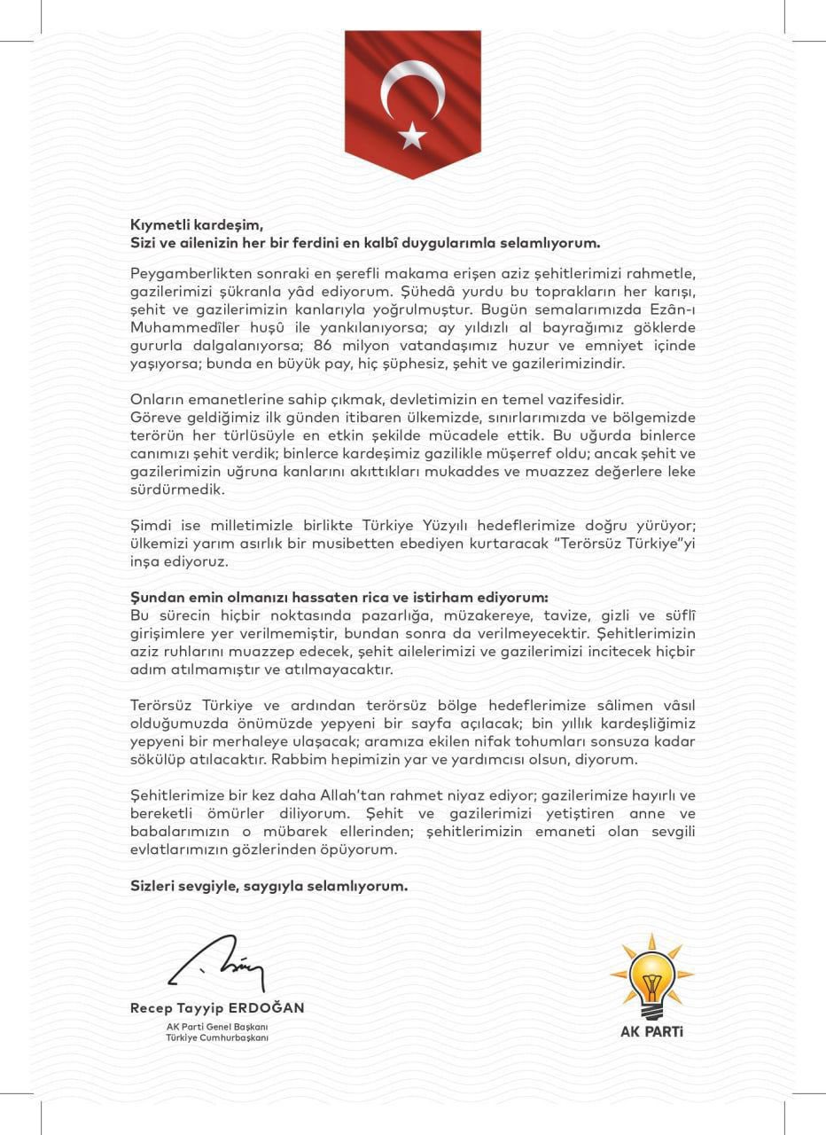 Milletvekili Karamık, Cumhurbaşkanı Erdoğan’ın Şehit Aileleri Ve Gazilere Mektubunu Paylaştı (2)