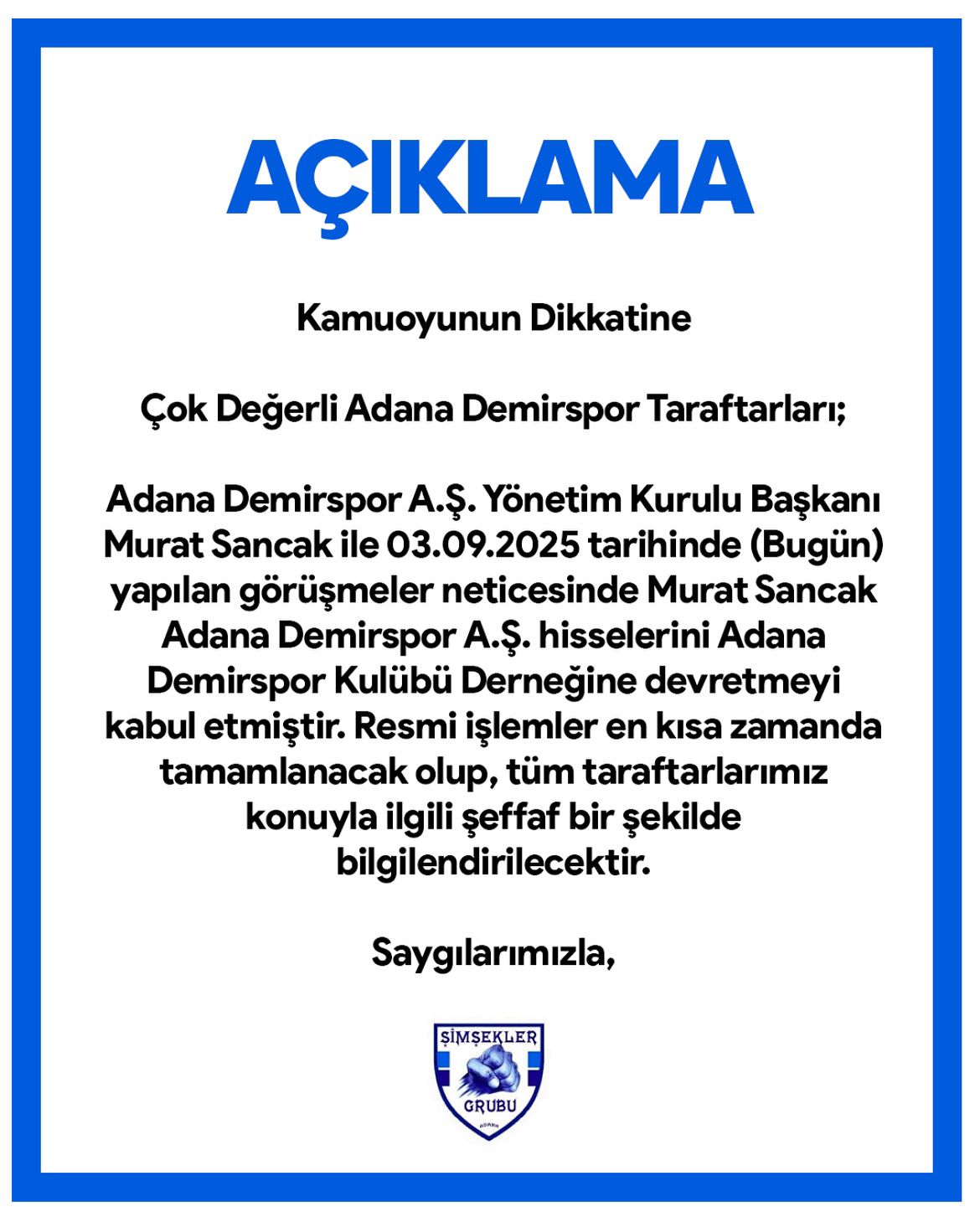 Adana Demirspor’da Hisseler Derneğe Devrediliyor-1