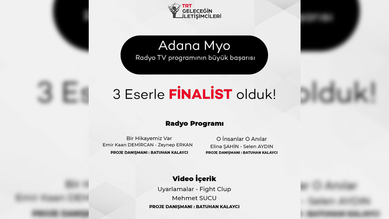Çukurova Üniversitesi’nden 3 Proje Trt Finalinde Yarışacak