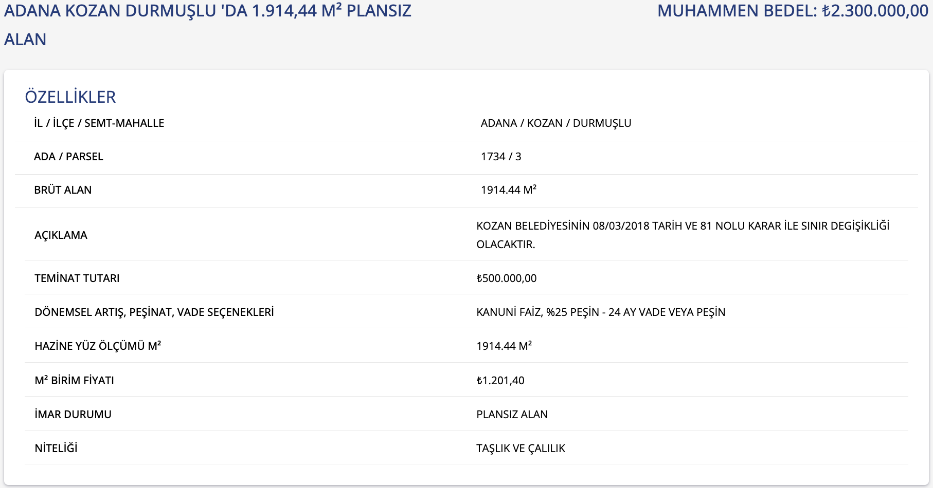 Toki Adana Kozan Arsa-1