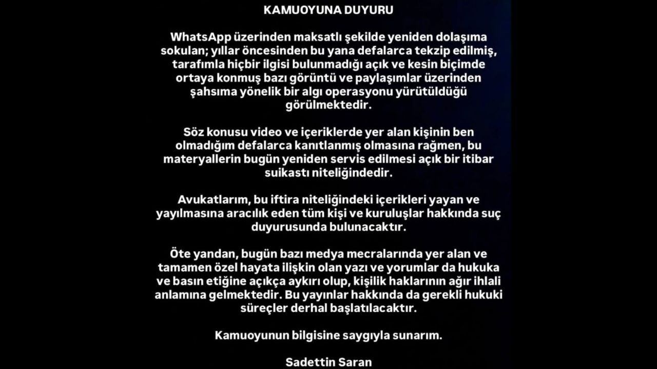 Sadettin Saran Açıklama
