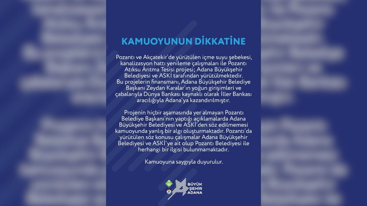 Aski̇ Ve Büyükşehir’den Pozantı İçme Suyu Projesi Açıklaması