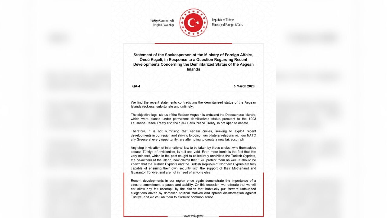 Dışişleri Bakanlığı'ndan Ege Ve Kıbrıs Açıklaması