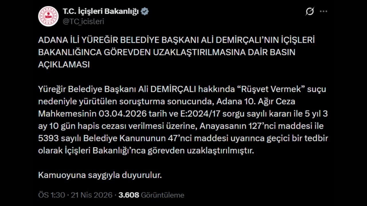 Son Daki̇ka Ali Demirçalı Görevden Uzaklaştırıldı