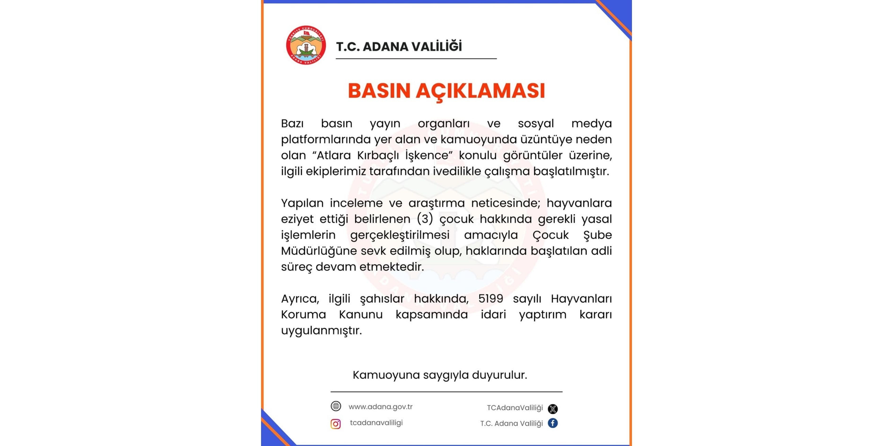 Adana Valiliği’nden Atlara İşkence Görüntülerine Açıklama 3 Çocuk Gözaltına Alındı-1