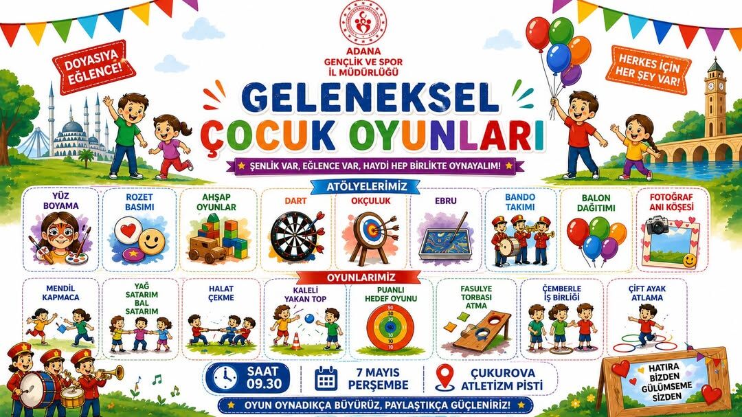 Adana’da Geleneksel Çocuk Oyunları Heyecanı Kültür Pistte Canlanıyor!-1