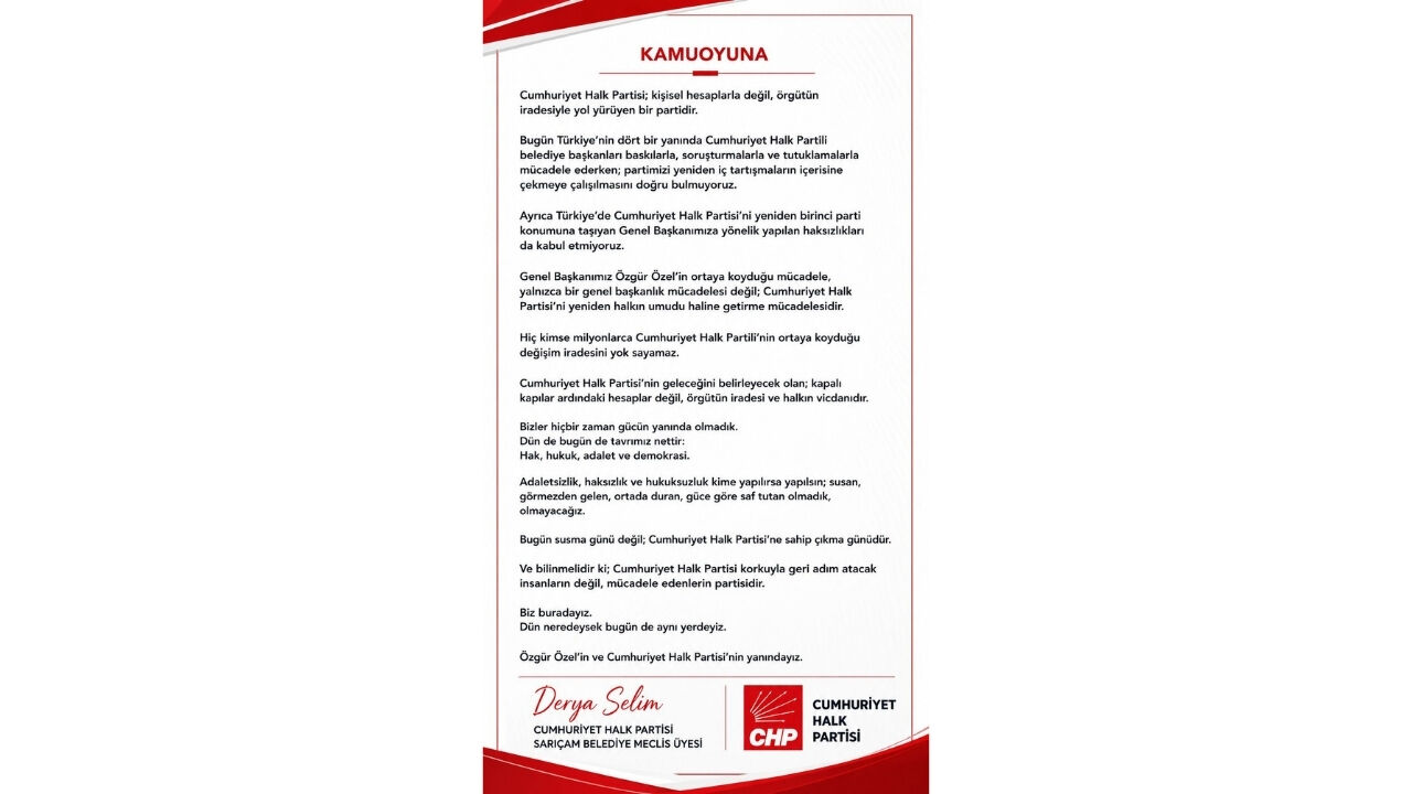 Derya Selim'den Özgür Özel Ve Chp Genel Merkezi'ne Tam Destek (1)