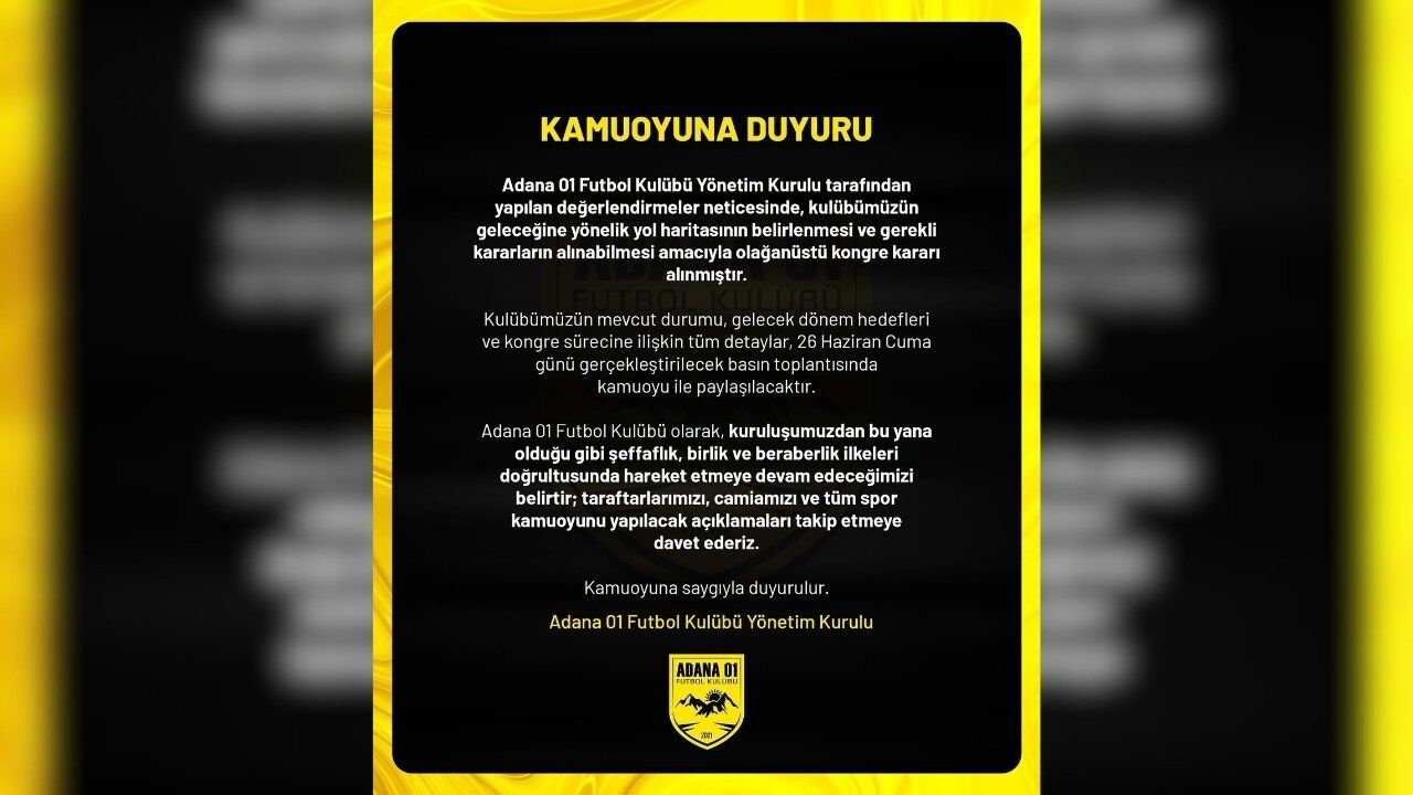 Adana 01 Fk Olağanüstü Kongre Kararı Aldı