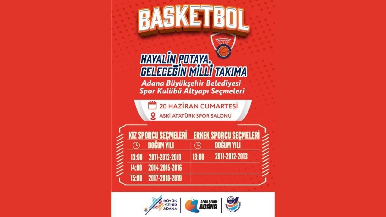 Adana Büyükşehir Belediyesi Basketbol Altyapı Seçmeleri Başlıyor