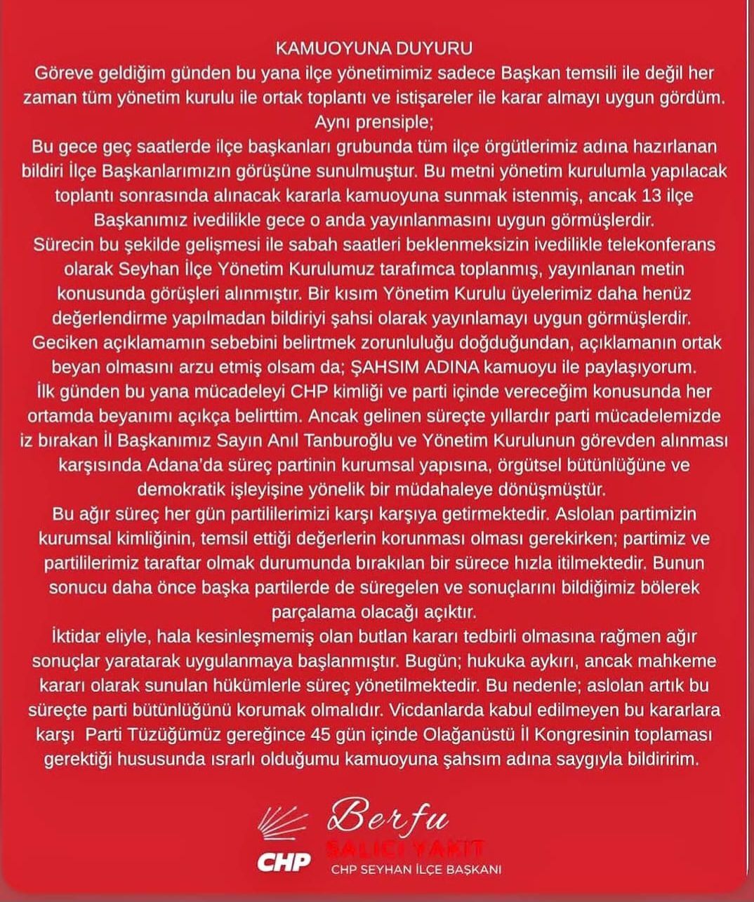 Chp Seyhan’da Olağanüstü Kongre Çağrısı Aslolan Parti Bütünlüğüdür-1
