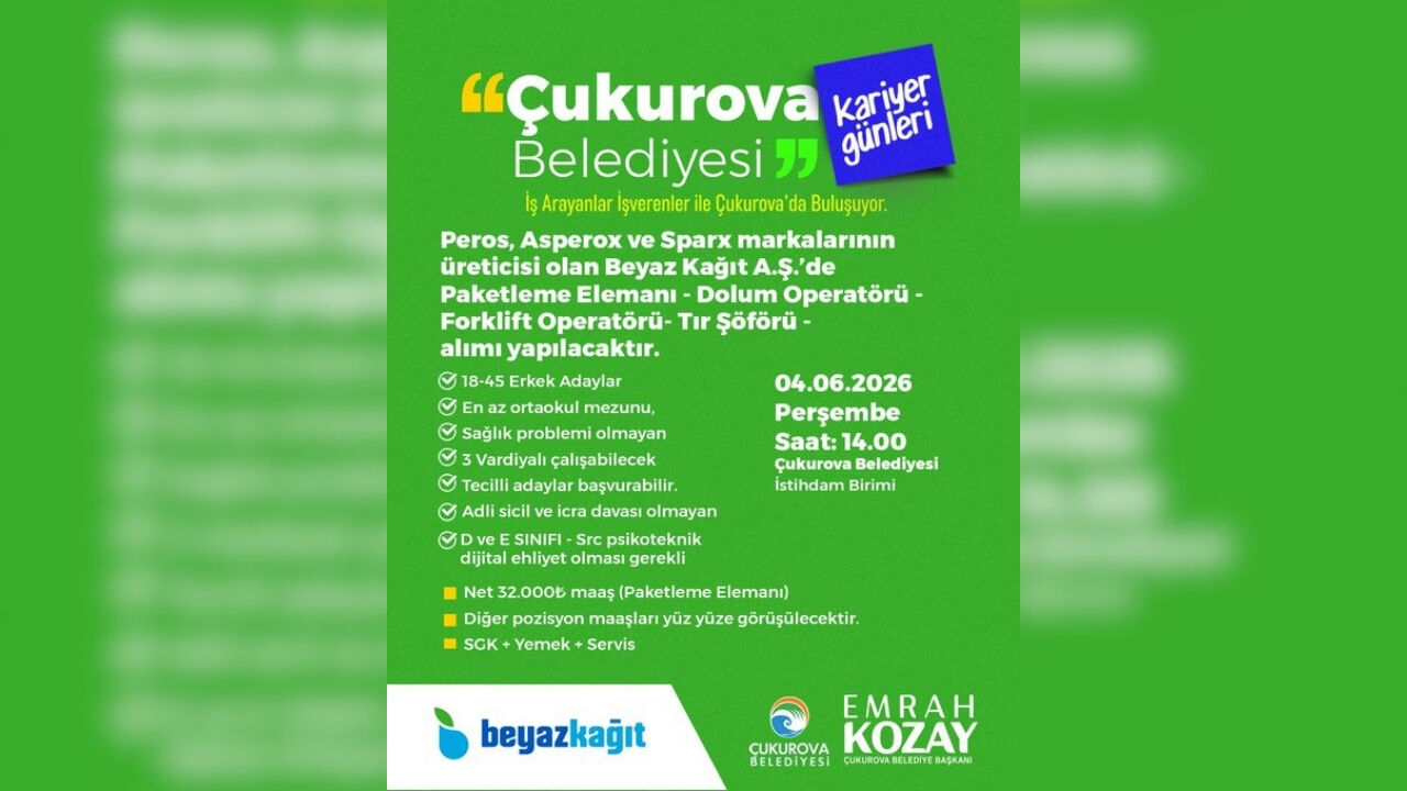 Çukurova Belediyesi’nden Iş Fırsatı Beyaz Kağıt Personel Alacak