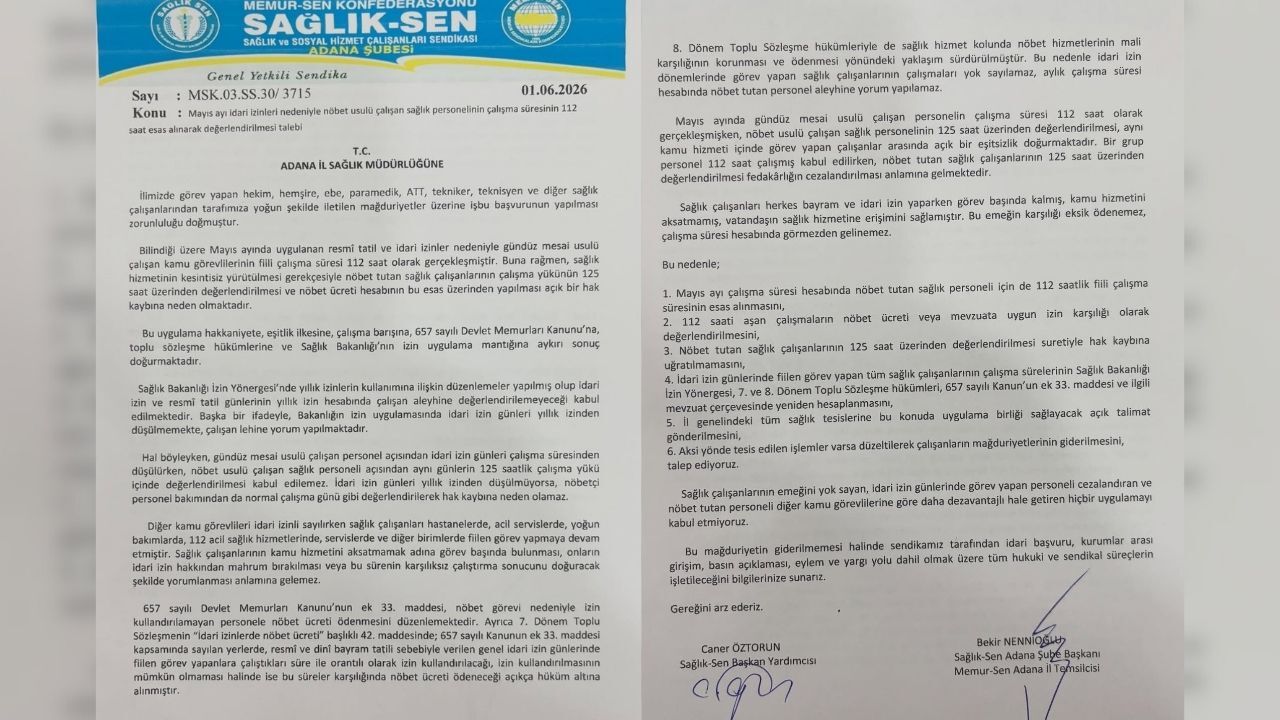 Sağlık Sen Adana’dan Nöbet Süresi Konusunda Önemli Adım