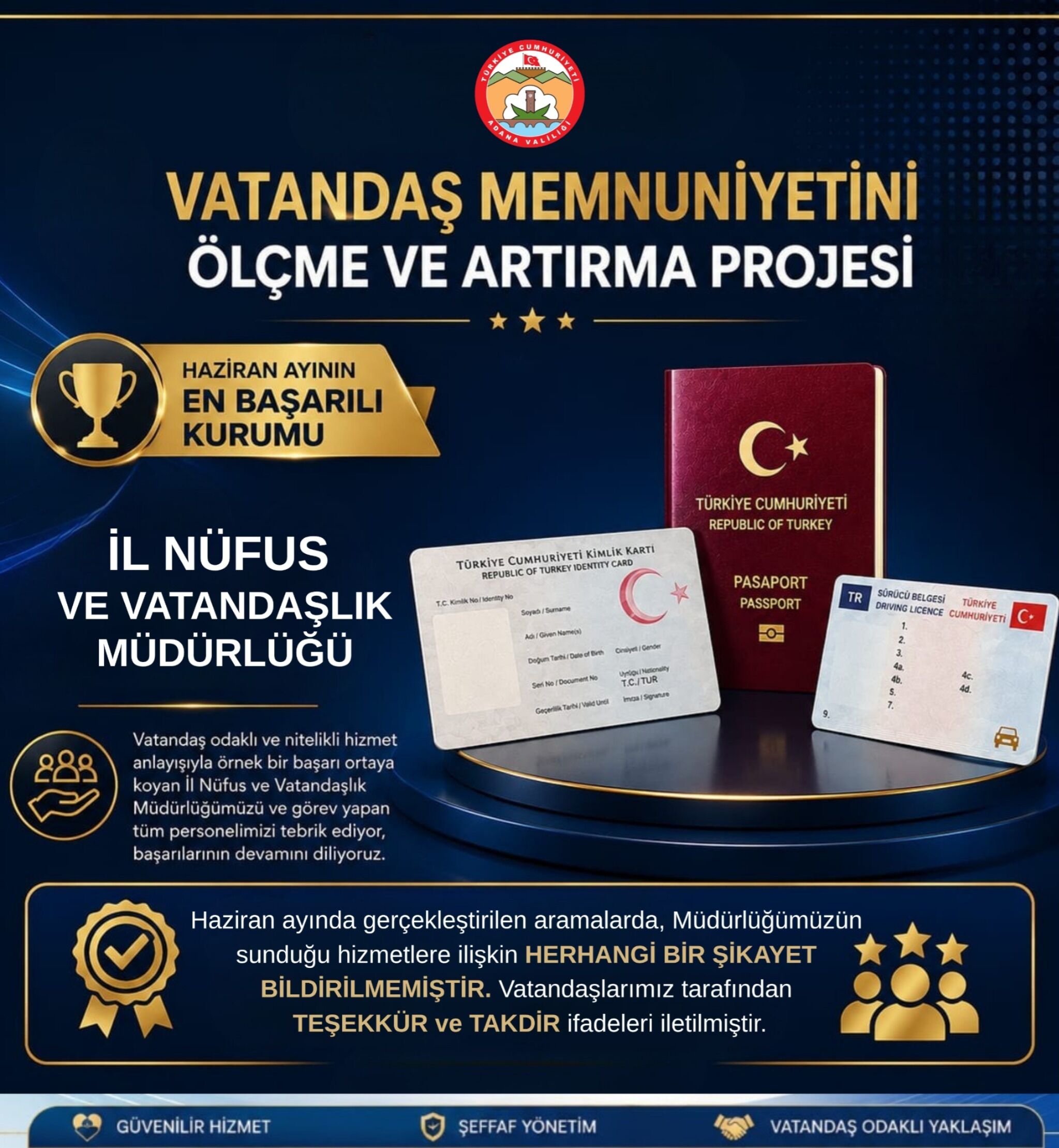 Adana Valisi Mustafa Yavuz'dan Nüfus Müdürlüğü'ne Tebrik