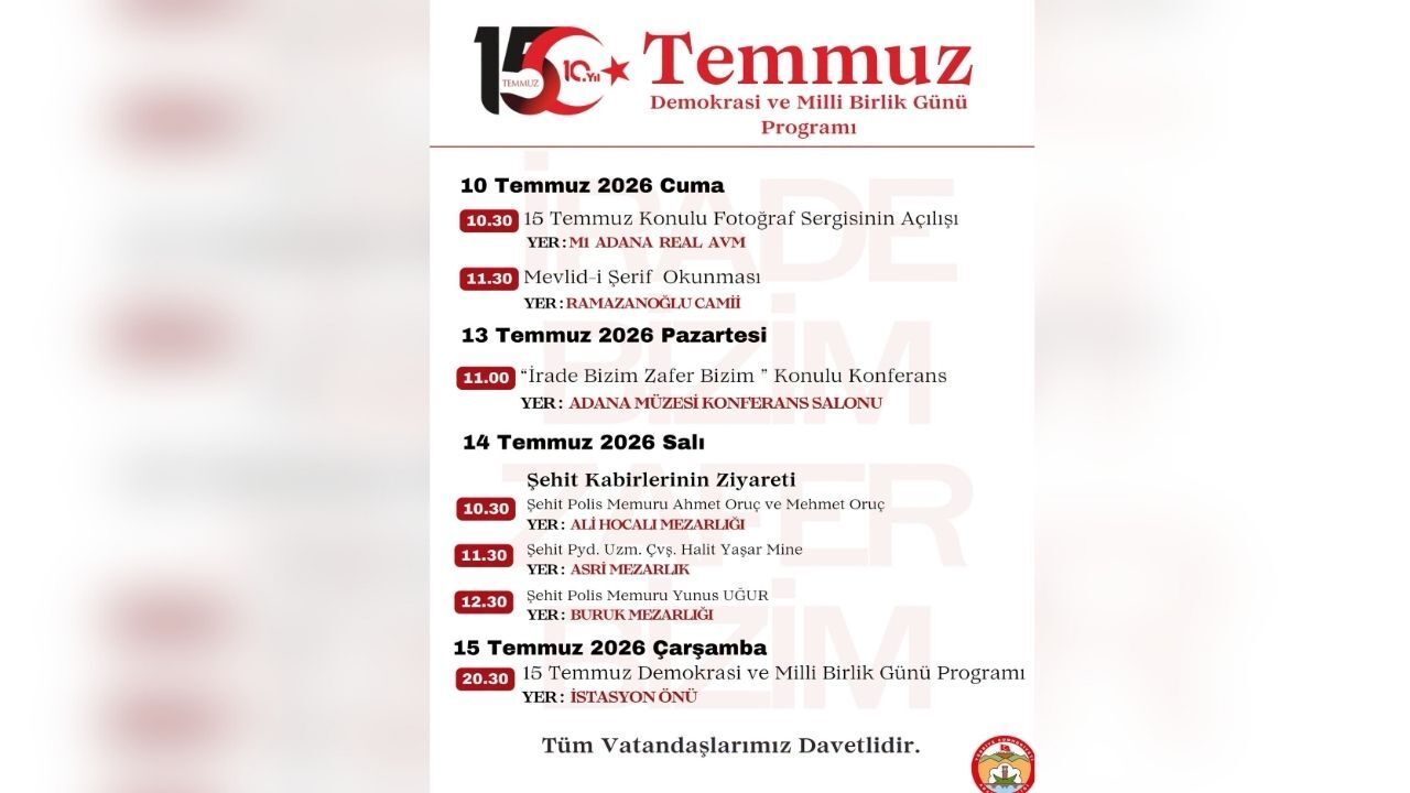 Adana'da 15 Temmuz'un 10. Yılı Etkinliklerle Anılacak