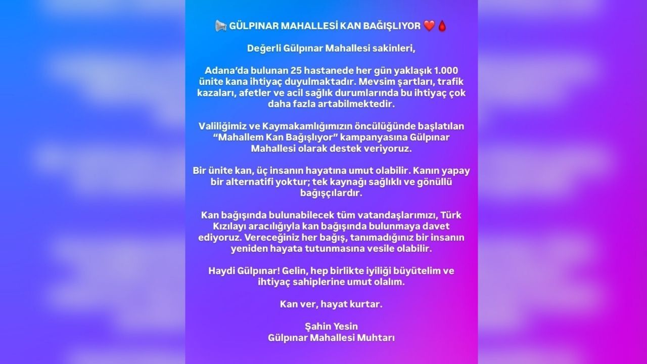 Gülpınar Muhtarı Şahin Yesin'den Kan Bağışı Çağrısı (1)