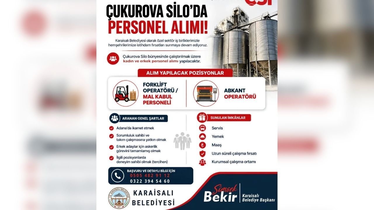 Karaisalı Belediyesi'nden Istihdama Destek Çukurova Silo Personel Alacak