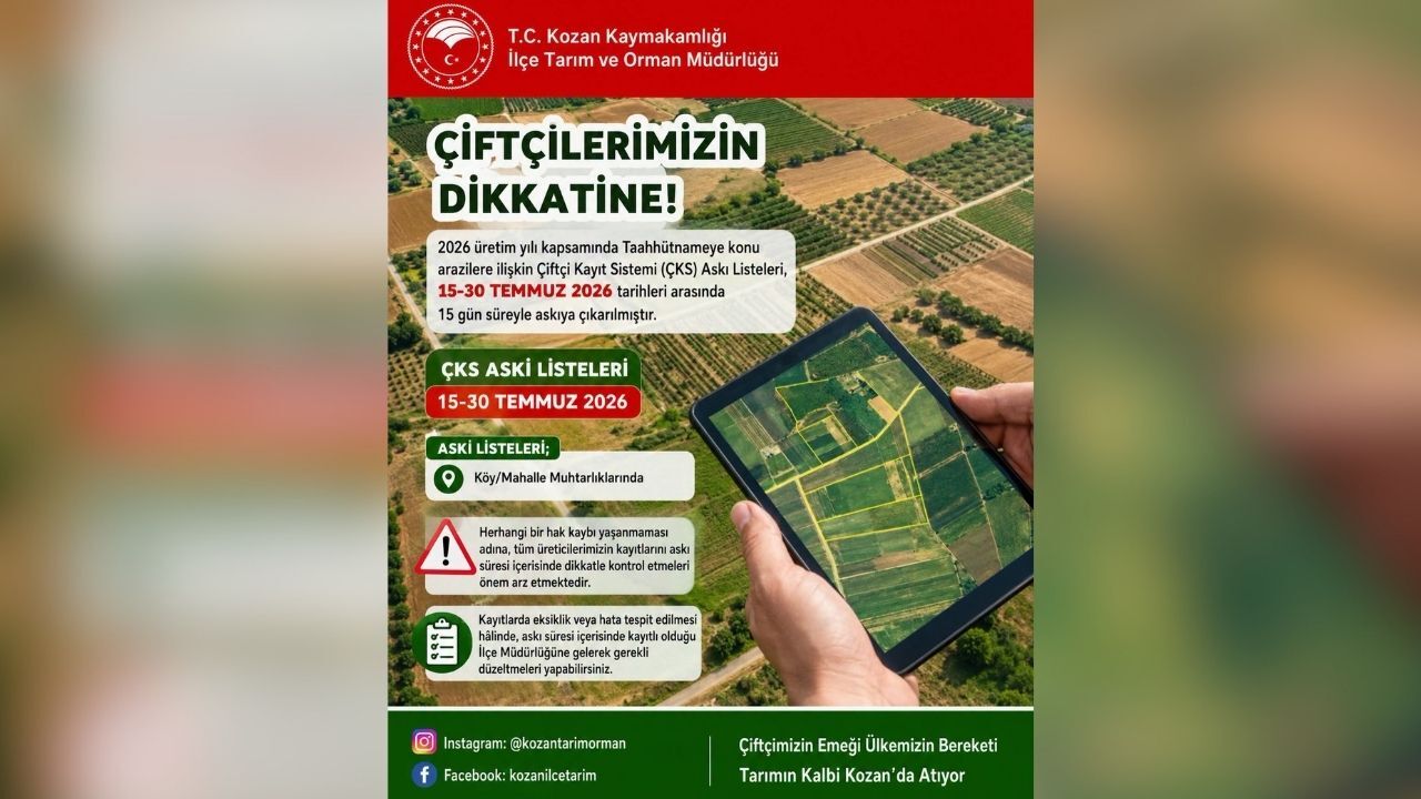 Kozan'da Çks Askı Listeleri Askıya Çıktı