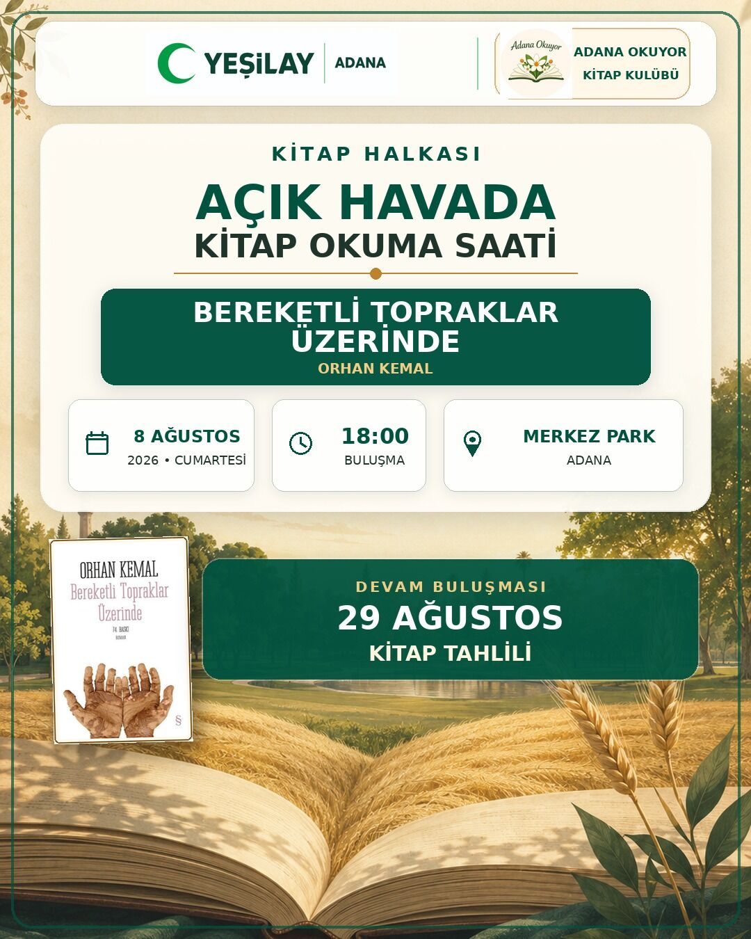 Yeşilay Adana'dan Kitapseverlere Davet Kitap Okuma Halkası Kuruluyor!-1