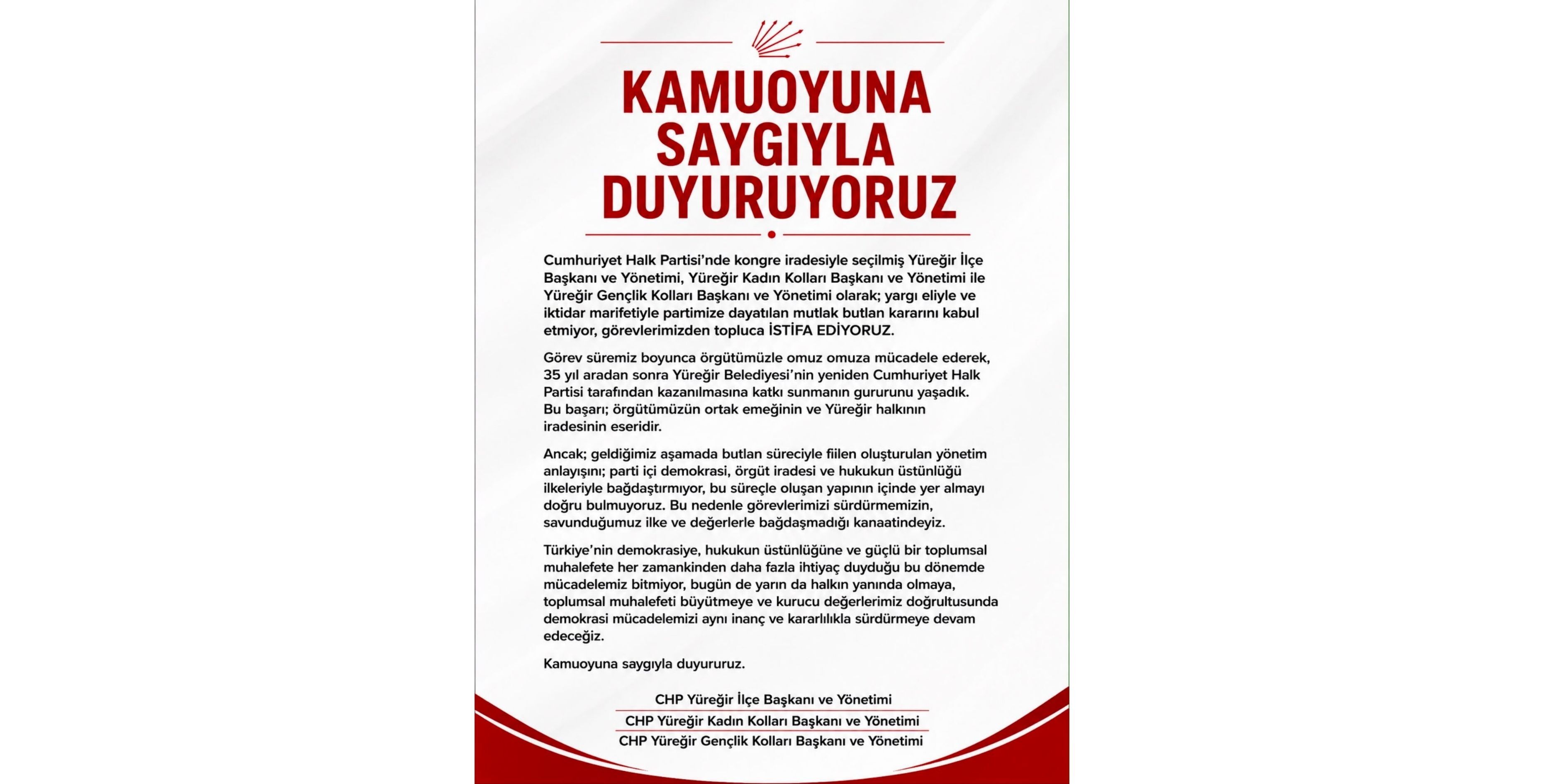 Chp Yüreğir Örgütünden Toplu Istifa Mutlak Butlan Kararını Kabul Etmiyoruz