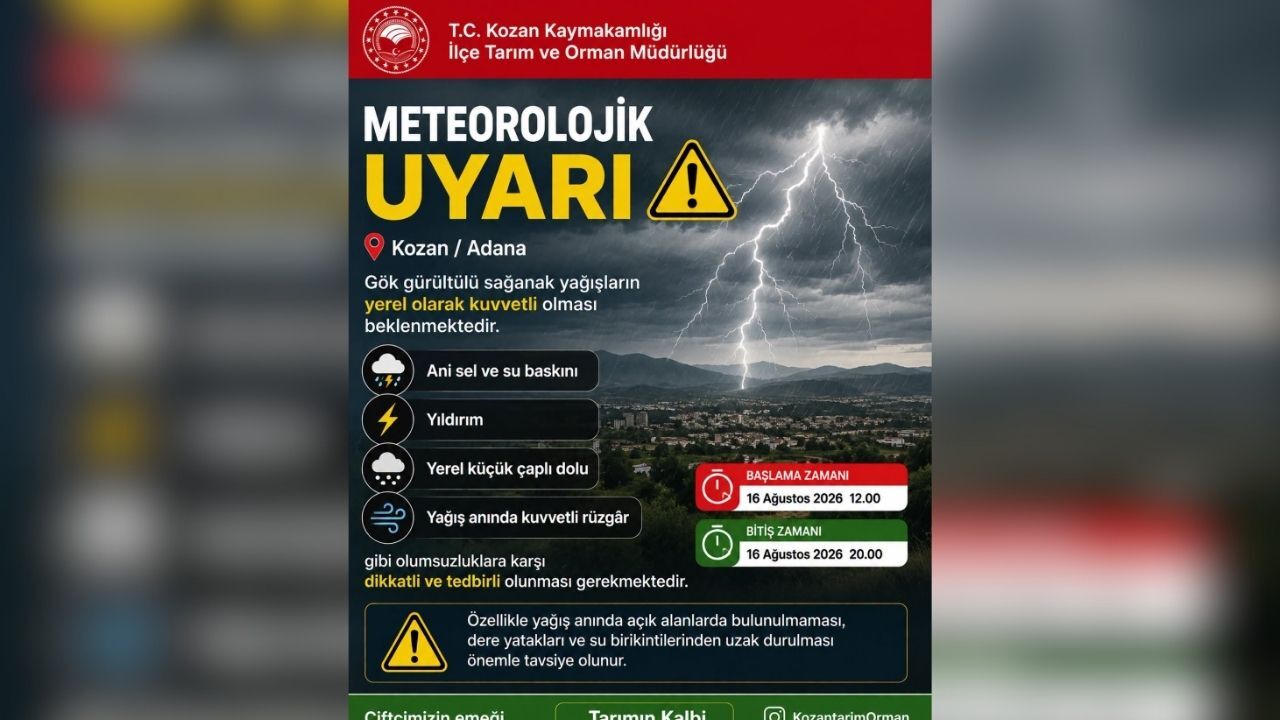 Çiftçiler Dikkat! Kozan’da Kuvvetli Sağanak Bekleniyor