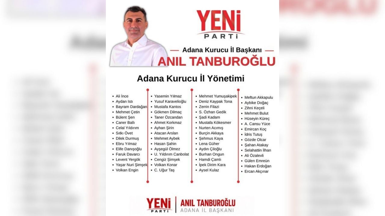 Yeni Parti’nin Adana Kurucu İl Yönetimi Belli Oldu