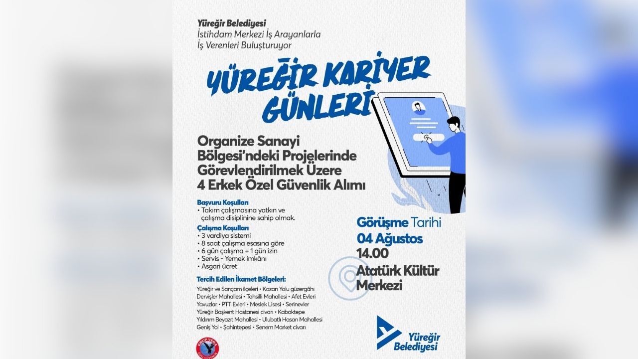 Yüreğir Kariyer Günleri’nde Özel Güvenlik Personeli Alımı Yapılacak