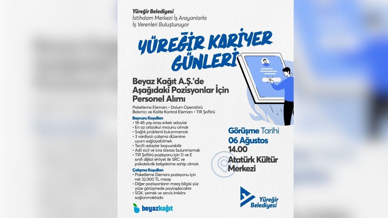 Yüreğir Kariyer Günleri'nde Yeni Iş Fırsatı Beyaz Kağıt A.ş.'den Personel Alımı