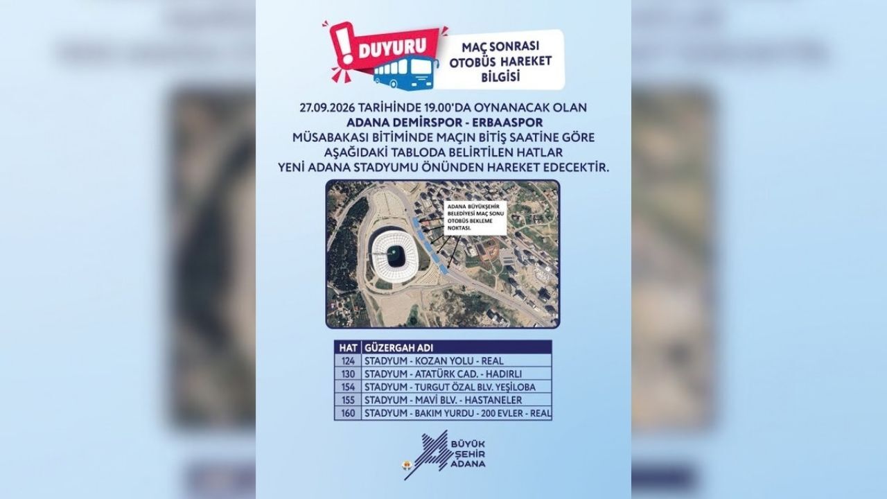 Adana Demirspor Erbaaspor Maçı Sonrası Otobüs Seferi Düzenlenecek