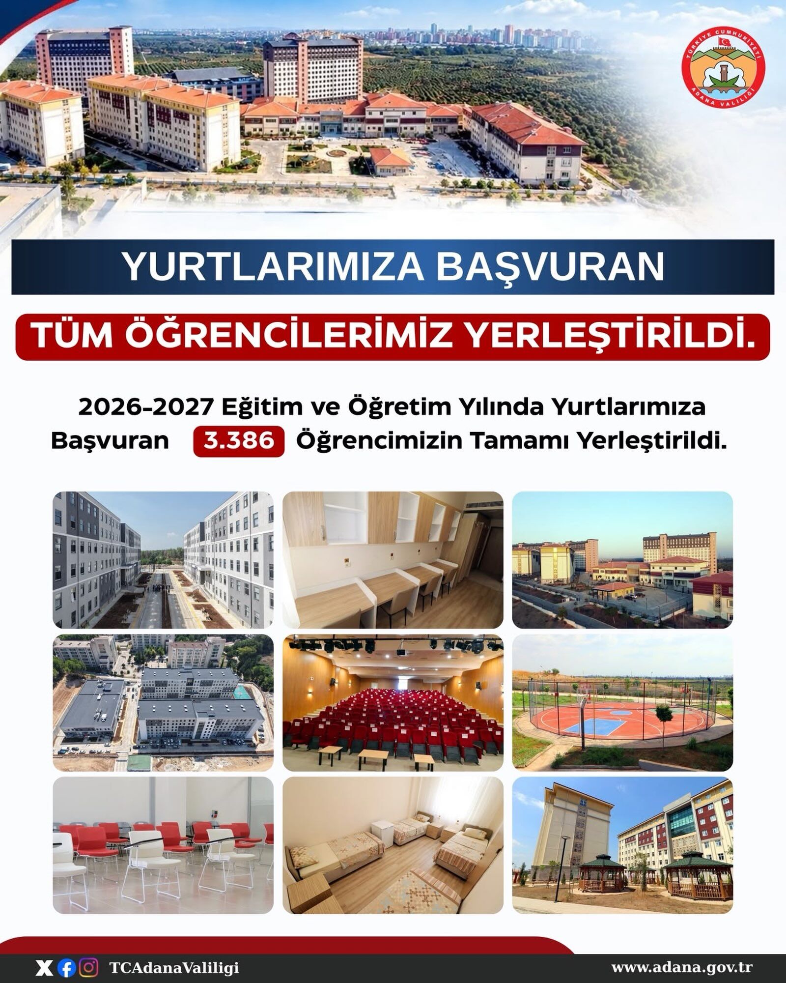 Adana Valiliği’nden Barınmada Büyük Başarı Başvuran Tüm Öğrenciler Yurtlara Yerleşti!