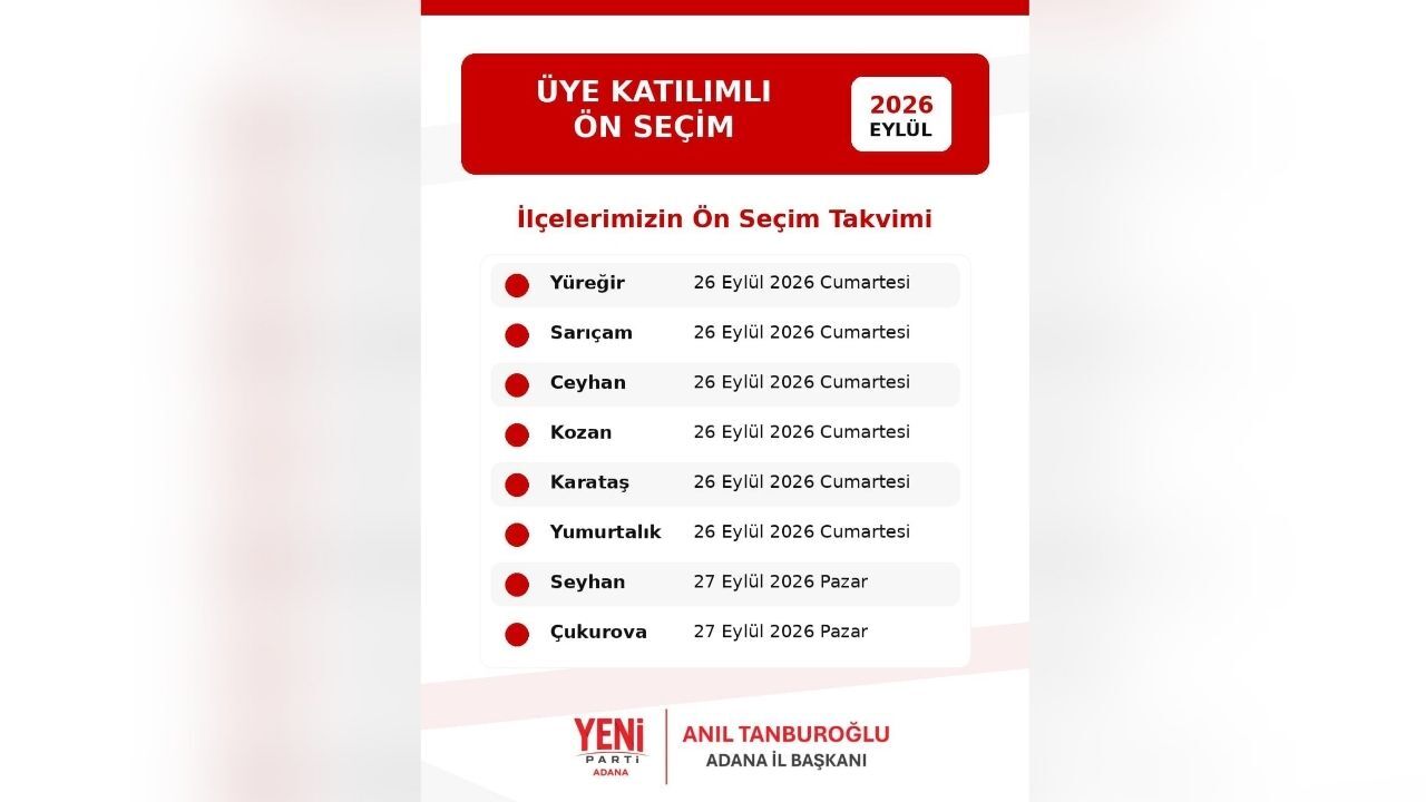 Yeni̇ Parti Adana’da Ilçe Başkanlığı Ön Seçim Takvimi Belli Oldu