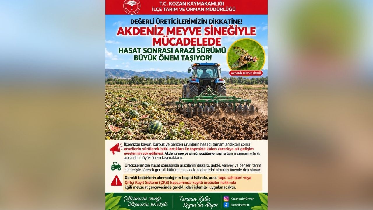 Kozan’da Üreticilere Hasat Sonrası Sürüm Uyarısı