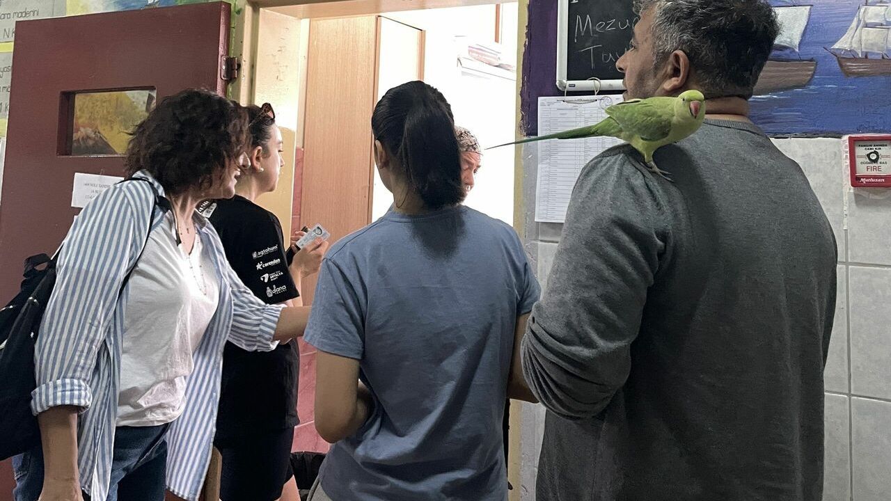 Antalya'da bir seçmen oy kullanmaya papağanıyla gitti