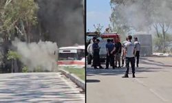 Adana'da üniversite kampüsünde otobüs alev alev yandı