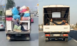 Adana’da tehlikeli yolculuk: Biri kendini bağladı, diğeri hamak kurdu