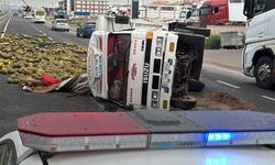 Adana'dan yola çıkan kavun yüklü kamyonet alev alıp devrildi!