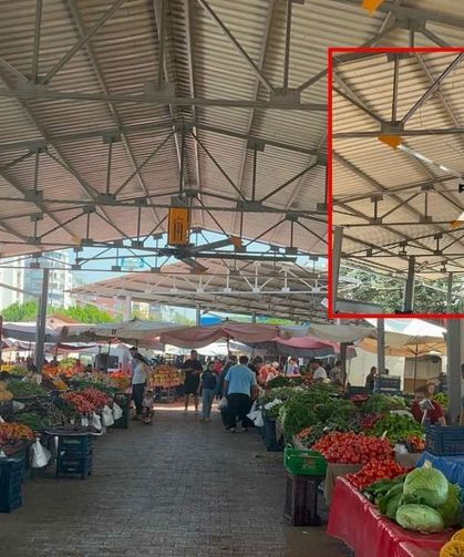 Kozan'da sıcağa karşı pazarda yeni önlem! 3 tavan vantilatörü takıldı