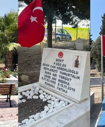 Yumurtalık'ta şehit kabirlerindeki Türk bayrakları yenilendi