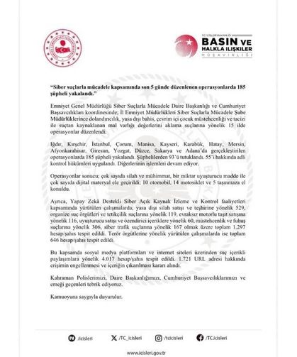 İçişleri Bakanlığı duyurdu! Adana dahil 15 ilde dev siber operasyon
