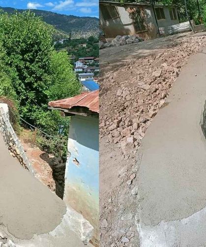 Saimbeyli’de çöken yol belediye ekiplerince yenilendi