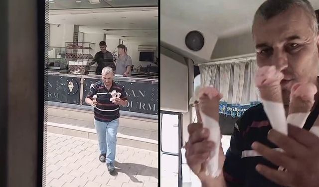 Sıcaktan bunalan minik yolculara şoförden dondurma sürprizi