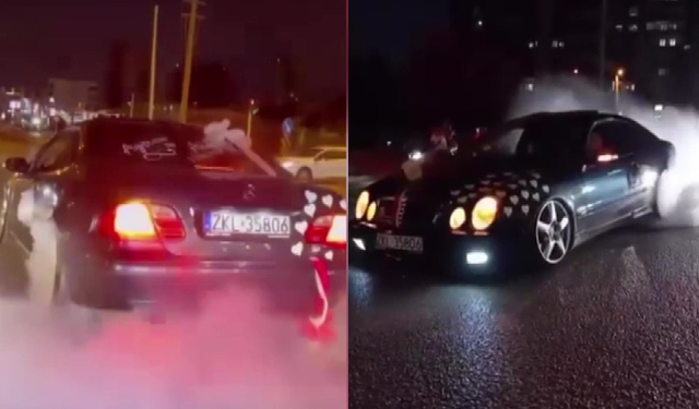 Adana’da gelin arabasıyla yolu kapatıp lastik yaktılar: Araç trafikten men edildi