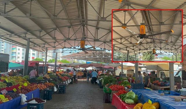 Kozan'da sıcağa karşı pazarda yeni önlem! 3 tavan vantilatörü takıldı