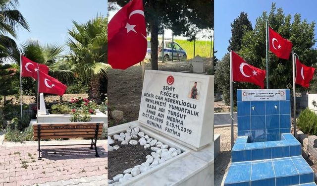 Yumurtalık'ta şehit kabirlerindeki Türk bayrakları yenilendi
