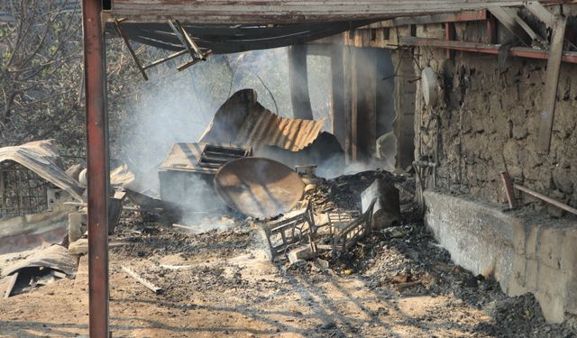 Kozan'daki orman yangınında kül olan evler havadan görüntülendi