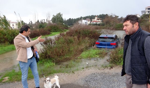 Havlayan köpeği dikkatini dağıtınca şarampole uçarak suya daldı