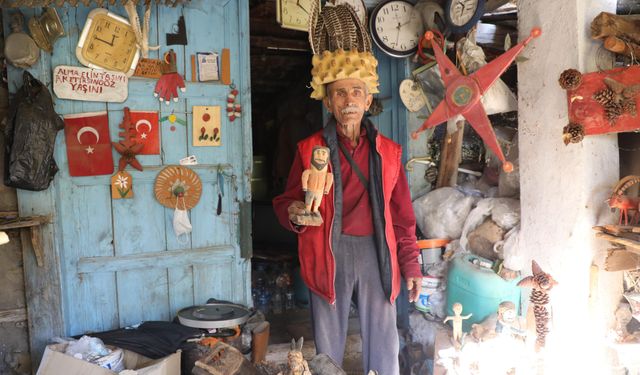 Taş ve ağaç parçaları Kemal dedenin elinde dekoratif ürünlere dönüşüyor