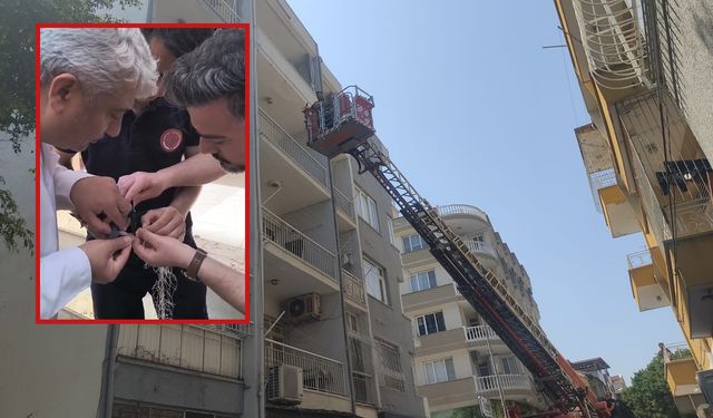 Balkondaki ağda mahsur kalan güvercini itfaiye kurtardı