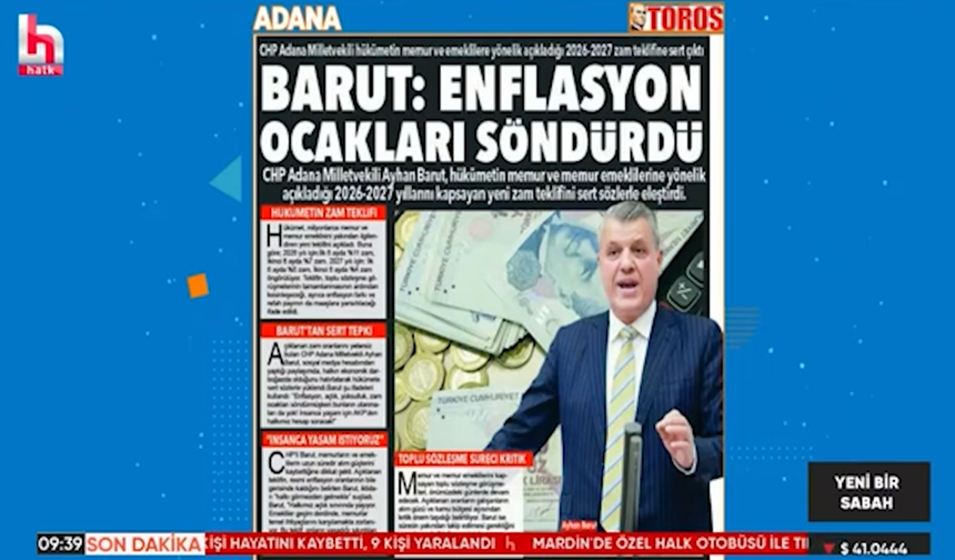 Toros Gazetesi’nin Manşeti Halk TV Ekranlarında Gündem Oldu