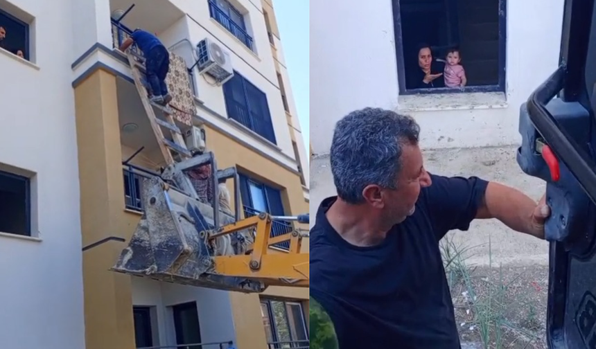 Adana’da film gibi kurtarma: Evde mahsur kalan bebek iş makinesiyle kurtarıldı